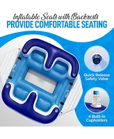 SereneLife Inflatable Floating Island Lounge Raft With Cup Holders & 4-Seater Design