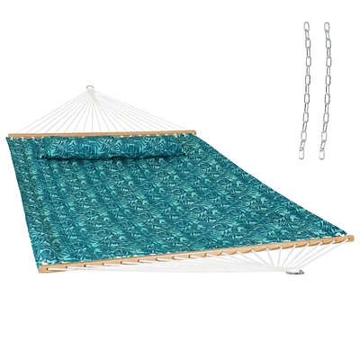 Quilted Outdoor Hammock with Spreader Bars - Heavy-Duty 450-Pound Capacity Double for Outside Khaki Stripe