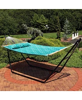 Quilted Outdoor Hammock with Spreader Bars - Heavy-Duty 450-Pound Capacity Double for Outside Khaki Stripe