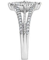 Diamond Princess & Round Halo Cluster Split Shank Ring (5/8 ct. t.w.) in 14k White Gold