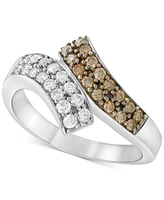 Champagne & White Diamond Bypass Ring (1/2 ct. t.w.) in 10k White Gold