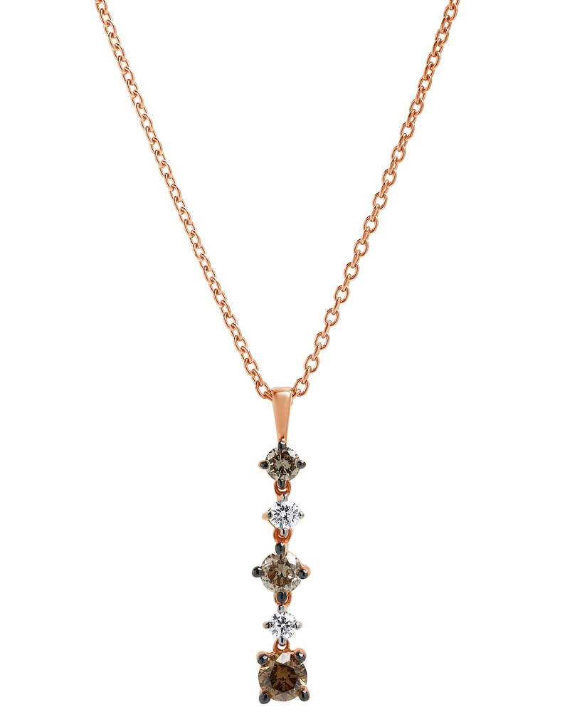 Brown & White Diamond Vertical Drop Pendant Necklace (1/2 ct. t.w.) in 14k Rose Gold, 16" + 2" extender
