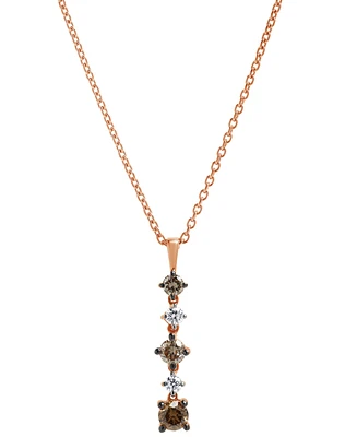 Brown & White Diamond Vertical Drop Pendant Necklace (1/2 ct. t.w.) in 14k Rose Gold, 16" + 2" extender
