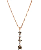 Brown & White Diamond Vertical Drop Pendant Necklace (1/2 ct. t.w.) in 14k Rose Gold, 16" + 2" extender