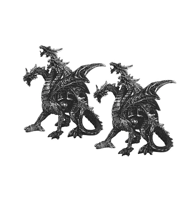 Fc Design 2-pc Set" 7.75"H Medieval3-Headed Silver Dragon Figurine Statue Ornament Home Room Office Decor and Perfect Ideas for Housewarming, Holidays