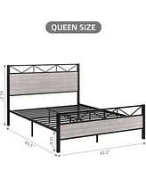 gaomon Heavy Duty Platform Bed Frame with 11'' Underbed Storage Space, Metal Bed Frame with Headboard and Footboard, Metal Slats Support