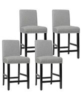 Gymax 4PCS Upholstered Counter Stools Bar Stool Home Kitchen w/ Wooden Legs Grey