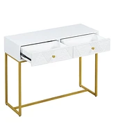Lovmor Modern Sleek Console Table Two Drawers with Stripe Design for Living Room and Entryway