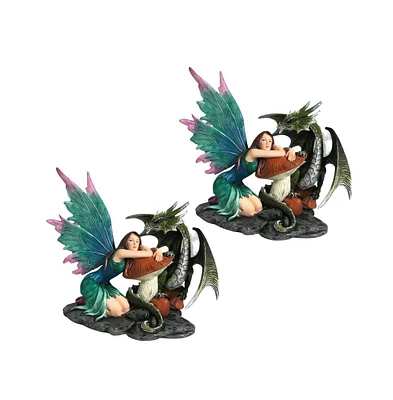 Fc Design "2-pc Set" 6.75"W Green Fairy with Dragon Figurine Statue Ornament Home Room Office Decor and Perfect Ideas for Housewarming, Holidays and B