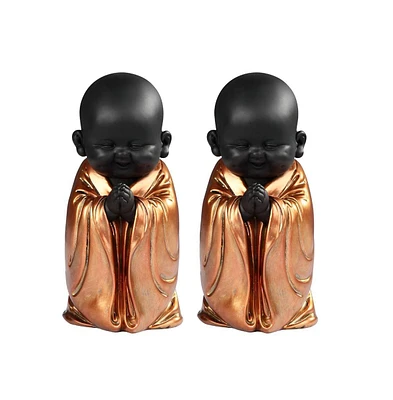 Fc Design "2-pc Set" 7"H Praying Little Buddhist Monk in Gold and Black Figurine Statue Ornament Home Room Office Decor and Perfect Ideas for Housewar