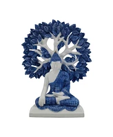 Fc Design "2-pc Set" 9.75"H Blue and White Buddha with Tree of Life Figurine Statue Ornament Home Room Office Decor and Perfect Ideas for Housewarming