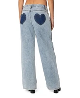 Edikted Women's Contrast Heart Washed Low Rise Jeans