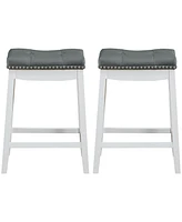 Gymax Set of 2 Nailhead Saddle Bar Stools 24'' Counter Stools White with Cushion