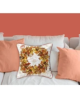 Autumn Wreath Thanksgiving Printed and Embroidered Throw Pillow