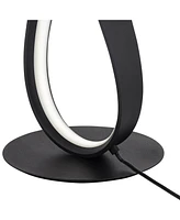 Possini Euro Design Twist 19 1/4" High Small Modern Accent Table Lamp Led Black Metal Single White Shade Living Room Bedroom Bedside Nightstand House