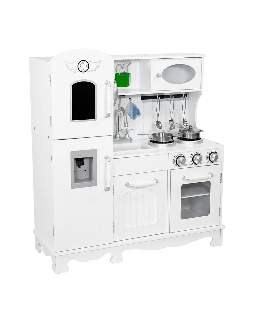 Sunnydaze Decor Chef Sounds Interactive Play Kitchen for Kids - Wooden Kitchen Playset with Lights, Sounds, and Accessories - White