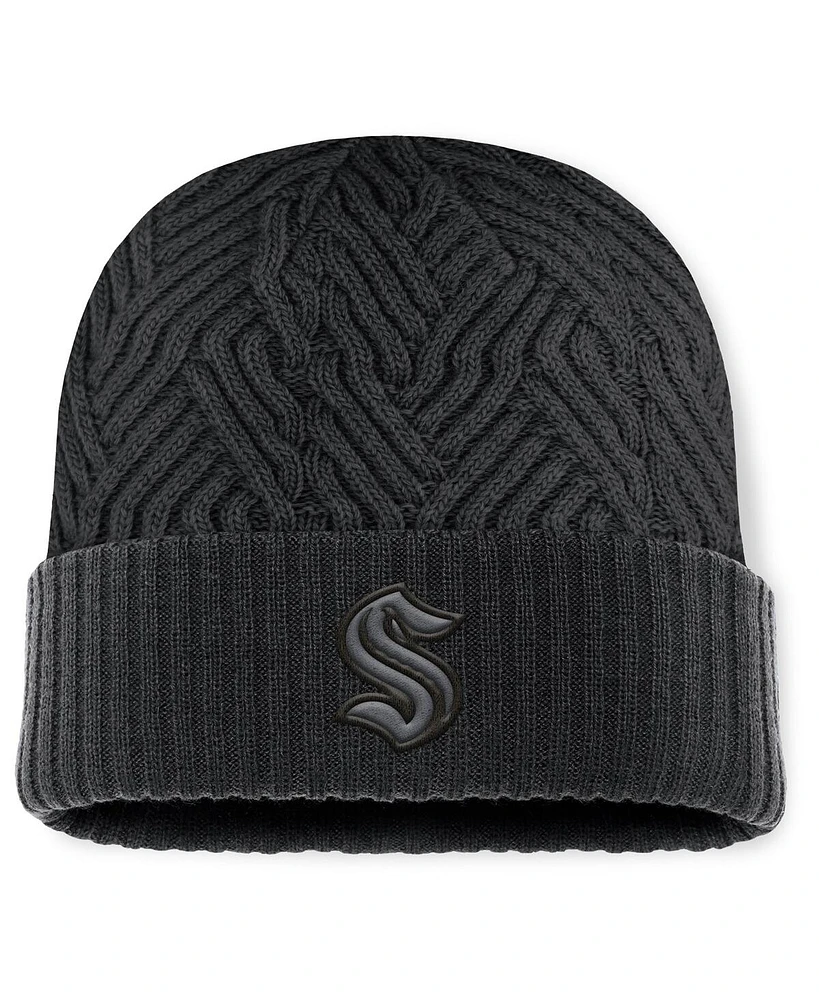 Fanatics Men's Black Seattle Kraken Authentic Pro Road Cuffed Knit Hat