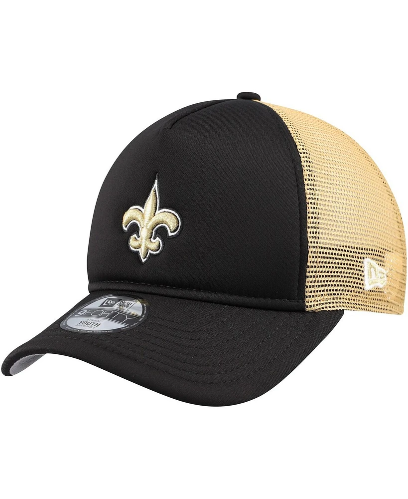 New Era Big Boys and Girls Black New Orleans Saints A-Frame 9FORTY Trucker Adjustable Hat