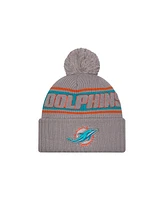 New Era Men's Gray Miami Dolphins 2024 Sideline Sport Cuffed Knit Hat with Pom