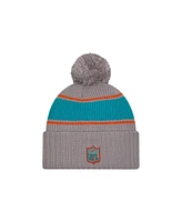 New Era Men's Gray Miami Dolphins 2024 Sideline Sport Cuffed Knit Hat with Pom