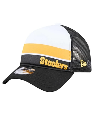 New Era Big Boys and Girls Black Pittsburgh Steelers Sport Night Color Block 9FORTY A-Frame Trucker Adjustable Hat