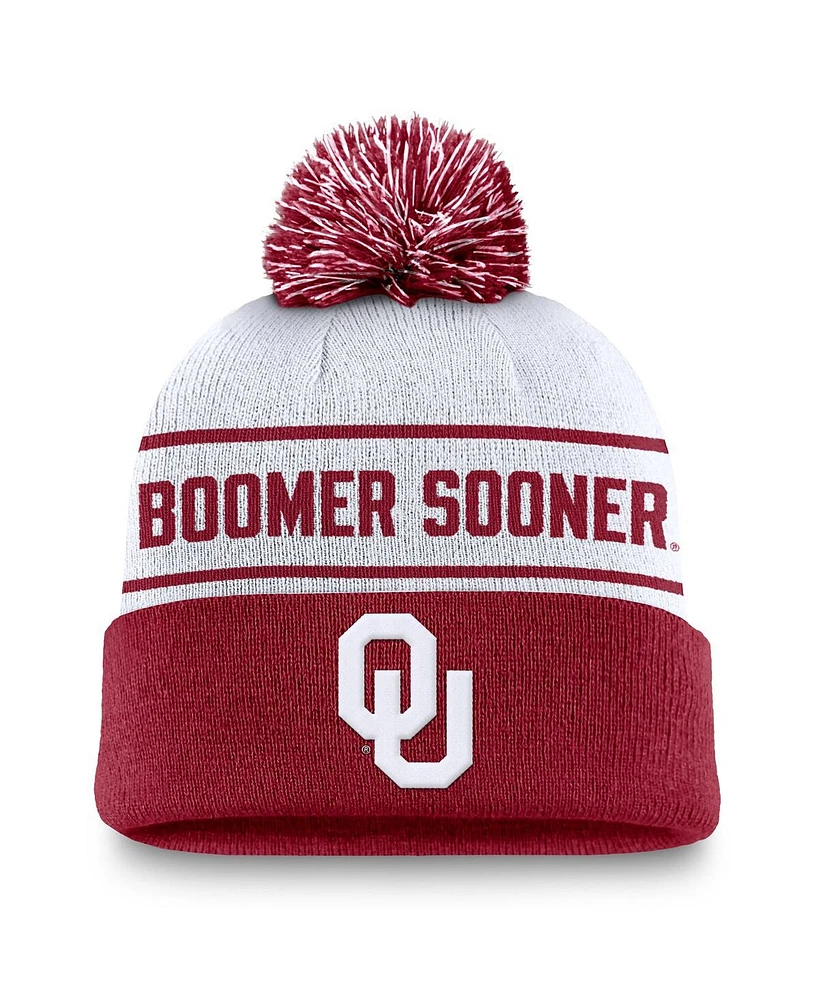 Jordan Men's White/Crimson Oklahoma Sooners Local Peak Cuffed Knit Hat with Pom