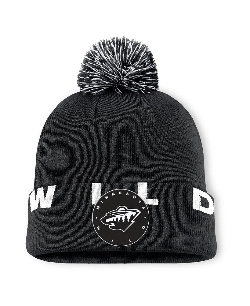 Fanatics Men's Black Minnesota Wild Fundamental High Stick Cuffed Knit Hat with Pom