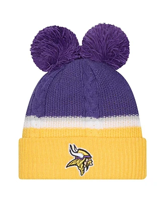 New Era Women's Purple Minnesota Vikings Double Bubble Cuffed Knit Hat with Poms