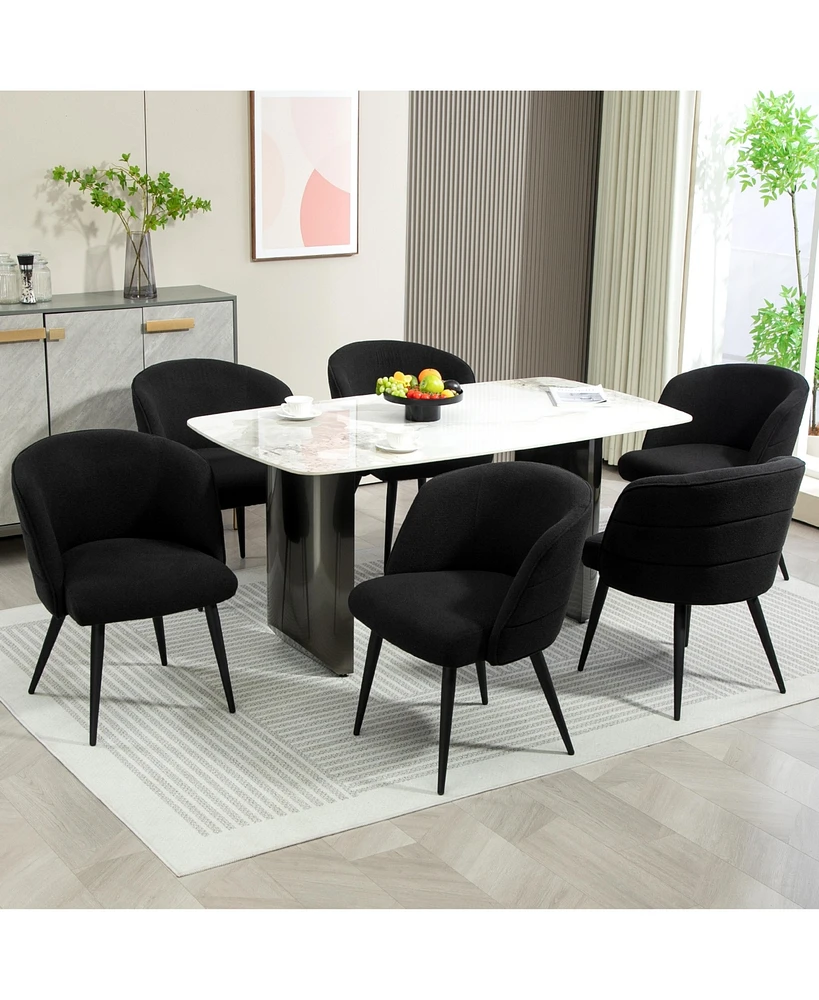 Dyhome Upholstered Fabric Dining Chairs with Black Metal Legs, Modern Curved Backrest Kitchen Chairs