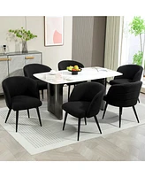 Dyhome Upholstered Fabric Dining Chairs with Black Metal Legs, Modern Curved Backrest Kitchen Chairs