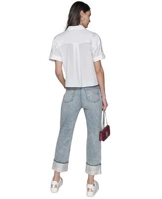 Karl Lagerfeld Paris Petite City Scene Crop Poplin Shirt