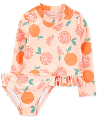 Carter's Toddler Girls 2-Pc. Orange Slice-Print Rash Guard Swimsuit