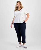 Tommy Hilfiger Plus Contrast Trim V-Neck Top
