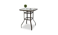 Slickblue Square Outdoor Bar Height Bistro Table with Tempered Glass Tabletop & Umbrella Hole