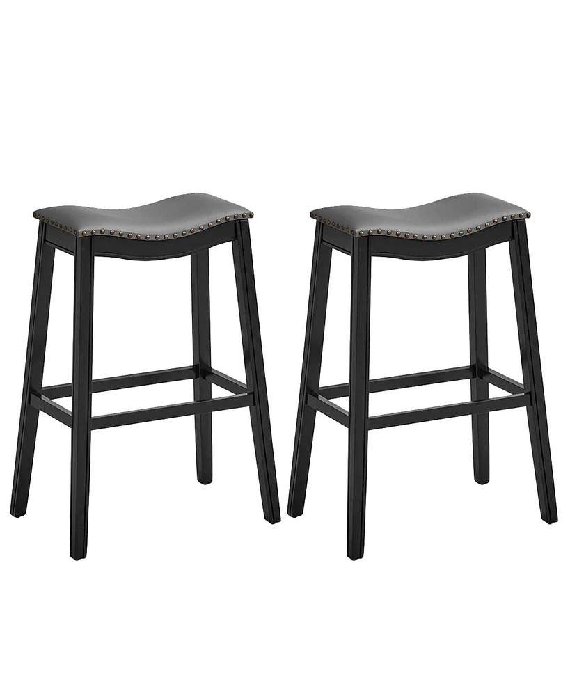 Gymax Set of Saddle Bar Stools Height Kitchen Chairs w/ Rubber Wood Legs