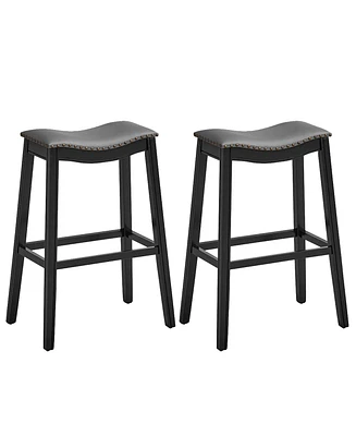 Gymax Set of Saddle Bar Stools Height Kitchen Chairs w/ Rubber Wood Legs