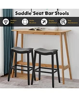 Gymax Set of Saddle Bar Stools Height Kitchen Chairs w/ Rubber Wood Legs