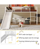 Gouun Twin Metal Loft Bed with Slide Safety Guardrails and Built-in Ladder
