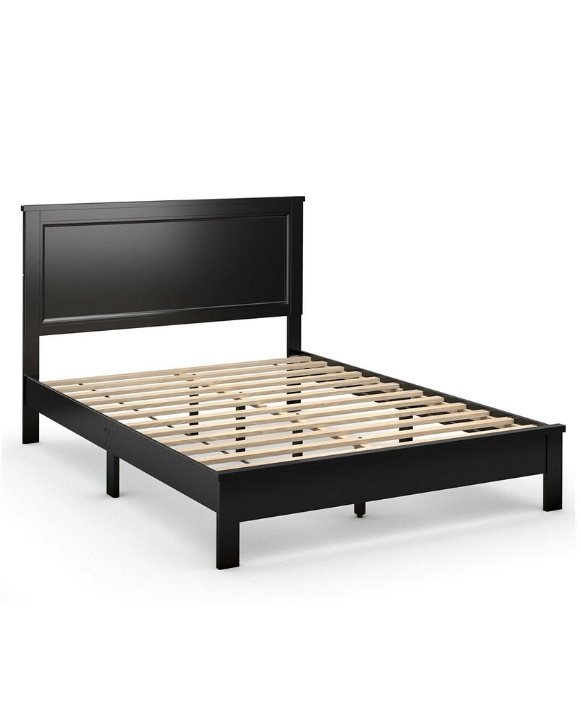 Queen Size Platform Bed Frame with High Headboard and Rubber Wood Legs