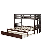 Gouun Twin Pull-Out Bunk Bed with Trundle Wooden Ladder