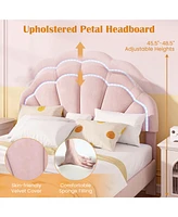 Gouun Upholstered Led Bed Frame with Adjustable Flower Headboard and Metal Support Feet-Full Size