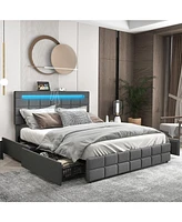 Gouun Upholstered Led Bed Frame with Headboard and 4 Drawers-Full Size