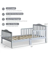 Gouun Classic Design Kids Wood Toddler Bed Frame with Two Side Safety Guardrailss