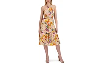 Laundry by Shelli Segal Women's Casual Sleeveless Halter Neck Elegant Midi Dress