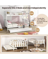 3-in-1 Twin Over Full Bunk Bed with Trundle and Built-in Ladder