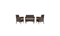 Slickblue 2pcs Arm Chairs 1pc Love Seat & Tempered Glass Coffee Table Rattan Sofa Set