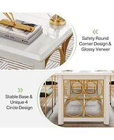 Tribesigns 63” Dining Table for 4-6 People, Modern Kitchen Table with Gold Metal & Glossy Surface, Rectangular Dinner Table for Kitchen, Dining