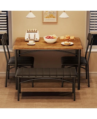 gaomon Dining Table Set for 4, Kitchen Table with Upholstered Bench and 2 Chairs, Kitchen Table and Chairs Set, for Small Space, Apartment, Home, Kitc