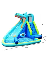 Costway Inflatable Kids Hippo Bounce House Slide Climbing Wall Splash Pool w/ Bag