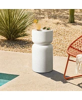 LuxenHome White with Gray Flecks Pillar Round MgO Side Table, Indoors and Outdoors